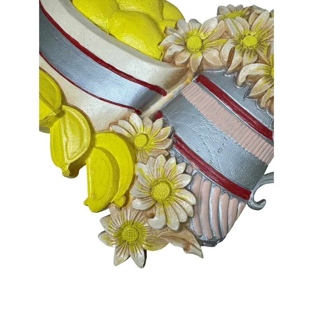 Vintage Homco 3D Resin Wall Plaque Lemon and Daisies Floral Kitchen Decor Yellow